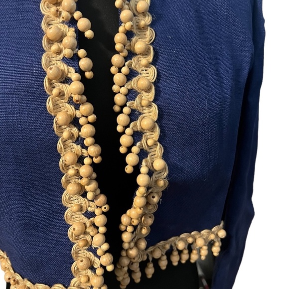 Vintage 1970s Joan Leslie by Kasper women's Jacket Navy Blue With Wood Appliqué - Picture 6 of 10